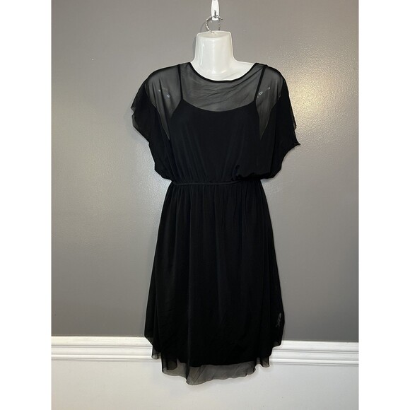 Pierces Kensie Dress Womens Extra Small Black Sheer Overlay Short Sleeve Party - Picture 1 of 6
